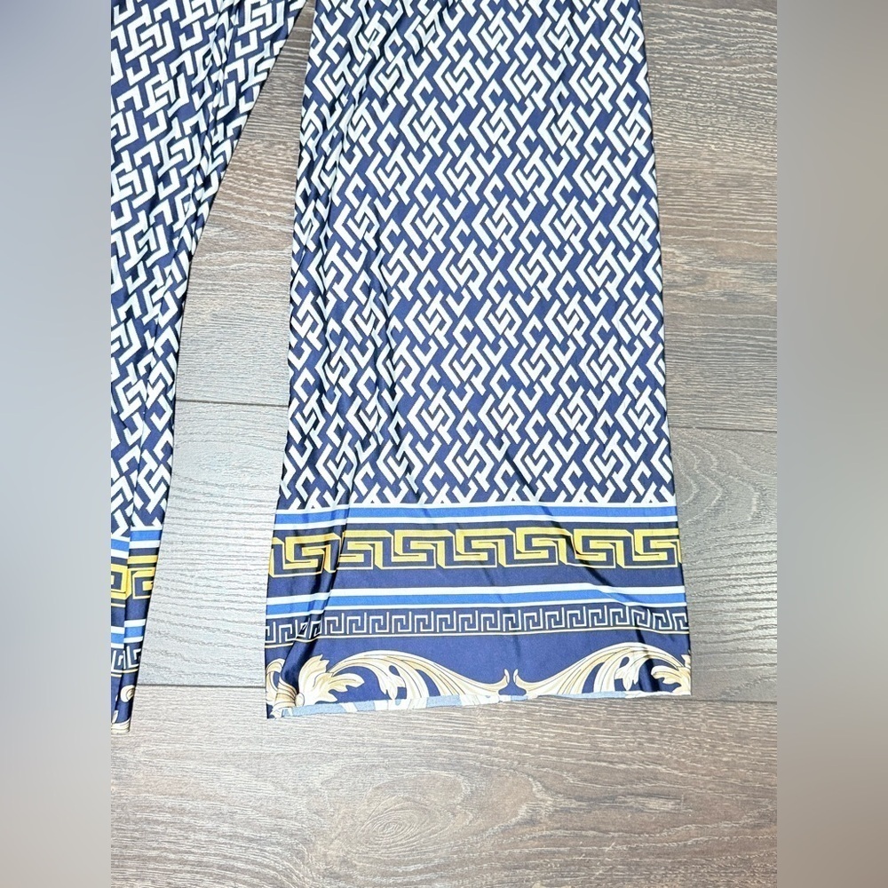 Stylish Blue and Gold Wide Leg Pants - Picture 2 of 5